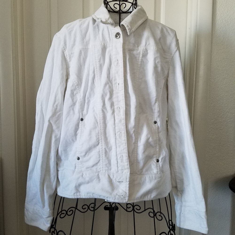 Women’s White Velour Jacket Size Medium Button Down Soft Plush Casual Coat